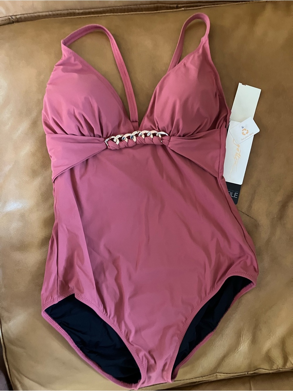 Gottex Mauve Pink One-Piece Swimsuit with Chain Detail